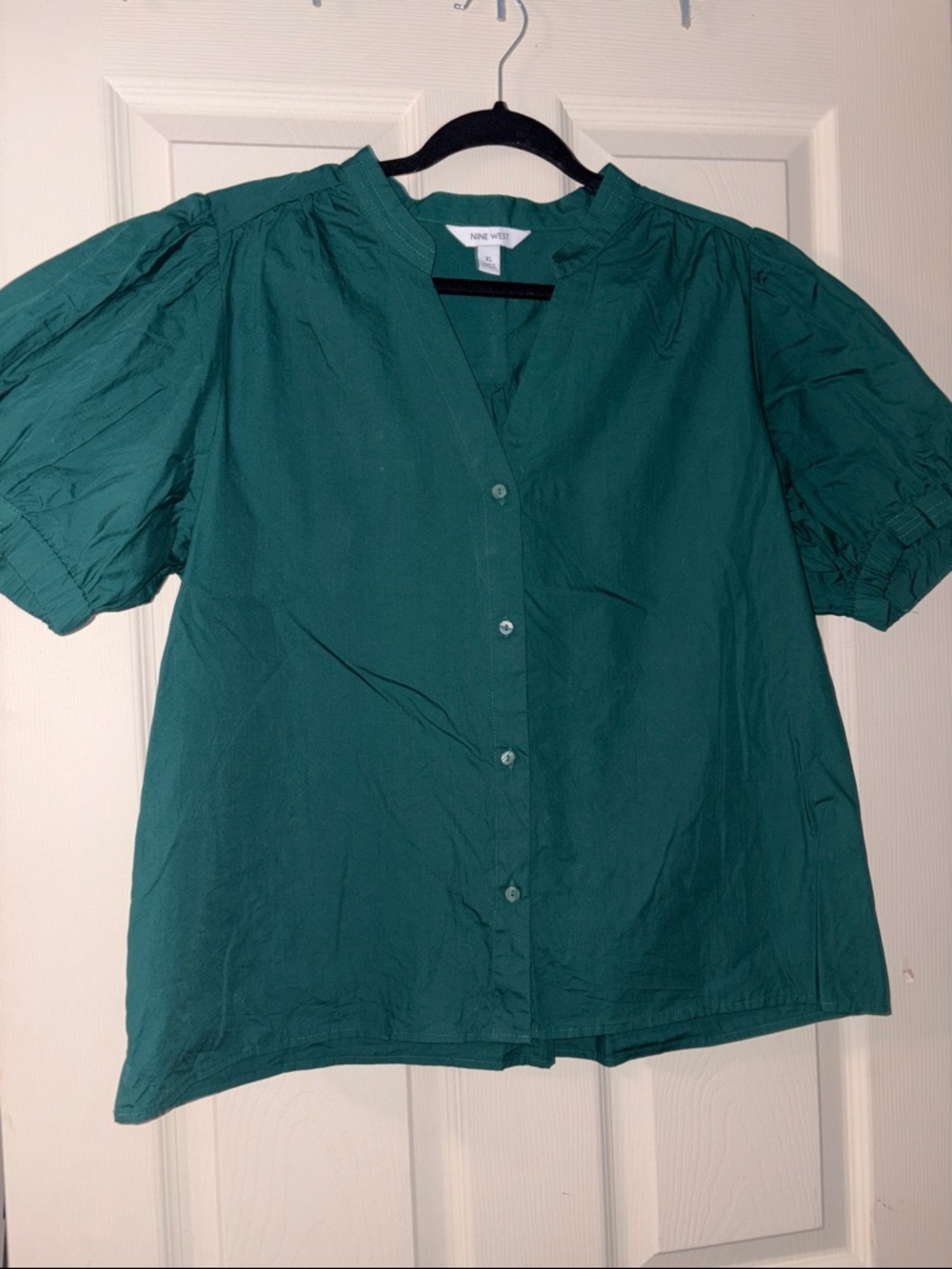 Nine West Teal Short Sleeve Button-Up Blouse